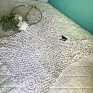 New Directions Boho Crochet Flower Power Shirt